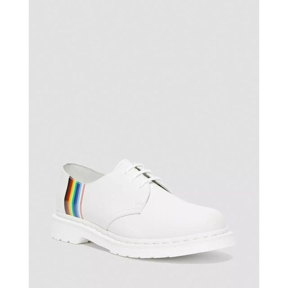 Dr. Martens 1461 Pride Shoes US M6 US W7 White Leather Rainbow Stripe Classic - Picture 7 of 7